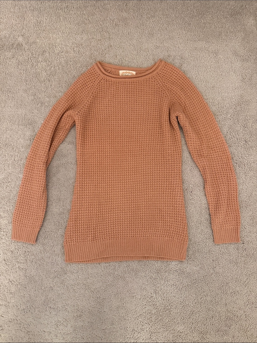 Ambiance Waffle Knit Crew Sweater - Rusty Orange